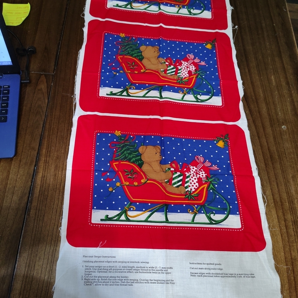 Festive Teddy Bear Fabric Panel Placement